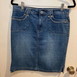 KiKit Jeans Blue Embroidered Denim Mini Skirt, Size 10